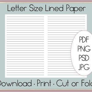 Lined Paper Digital | Lined Paper Printable | Lined Pages Download | Letter Size Pages | Foldable Journal Pages | 8.5 x 11 Notebook Pages