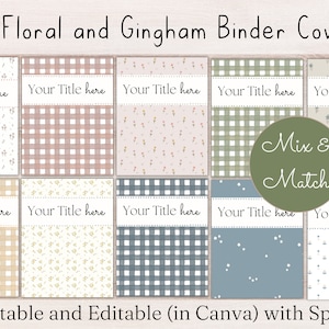 Binder Cover Sheets, 11 Printable & Editable Binder Covers and Spines, Floral Gingham Binder Cover Inserts Planner Template Teacher School
