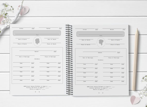 Genealogy Organizer, Notebook and Journal with Charts and Forms by