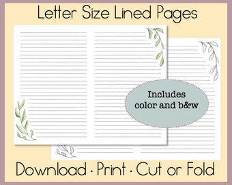 Lined Paper Instant Download | Letter Size | Journal Pages | Lined Journal Pages | Printable Lined | Lined Pages Leaves | Floral Foliage