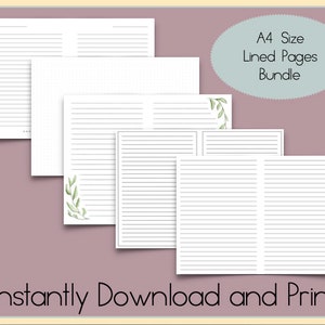 Pacchetto digitale carta a righe A4 / Carta a righe stampabile / Pagine a righe Download / Pagine A4 / Pagine di diario pieghevoli Pagine di taccuino formato A-4