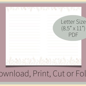 Floral Lined Paper Digital Lined Paper Printable Lined Pages Download | Letter Size Pages | Foldable Journal Pages | 8.5 x 11 Notebook Pages