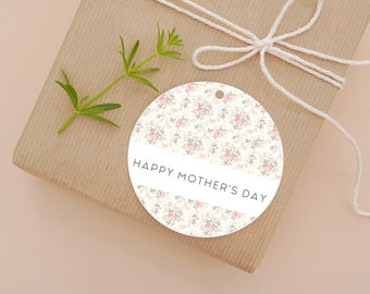 Mother's Day Gift Tags Printable Vintage Floral Round Circle Tag Cutout Digital Download Minimal