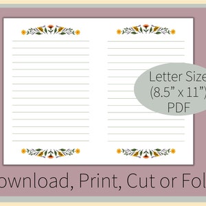 Carta a righe floreali Carta a righe digitale Pagine a righe stampabili Download / Pagine formato lettera / Pagine di diario pieghevoli / Pagine di taccuino 8,5 x 11