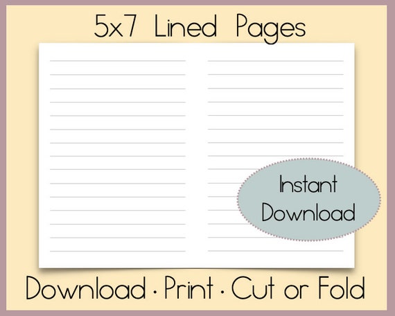 5x7 Lined Paper Instant Download | Digital Lined Paper | Journal Pages |  Lined Journal Pages | Printable Lined Paper | Lined Pages Print