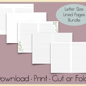 Pacchetto digitale di carta a righe / Carta a righe stampabile / Pagine a righe Download / Pagine formato Lettera / Pagine di diario pieghevoli Pagine di taccuino 8,5x11