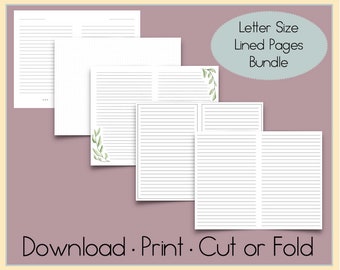 Lined Paper Digital Bundle | Lined Paper Printable | Lined Pages Download | Letter Size Pages | Foldable Journal Pages 8.5x11 Notebook Pages
