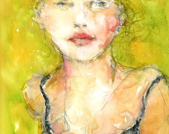 Kunst Art - Expressive Portrait Painting - Loose Watercolor Art - Colorful Art - Art Gifts - 9x12 - Ready to Frame - Goddess Art