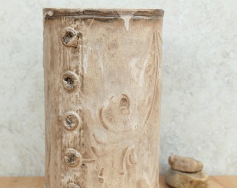 Handbuilt Ceramic Medium Vase - Flower Design Vase -Neutral Color Glaze with Texture -Fine Ceramic Ware -Small Batch Handbuilt Pottery