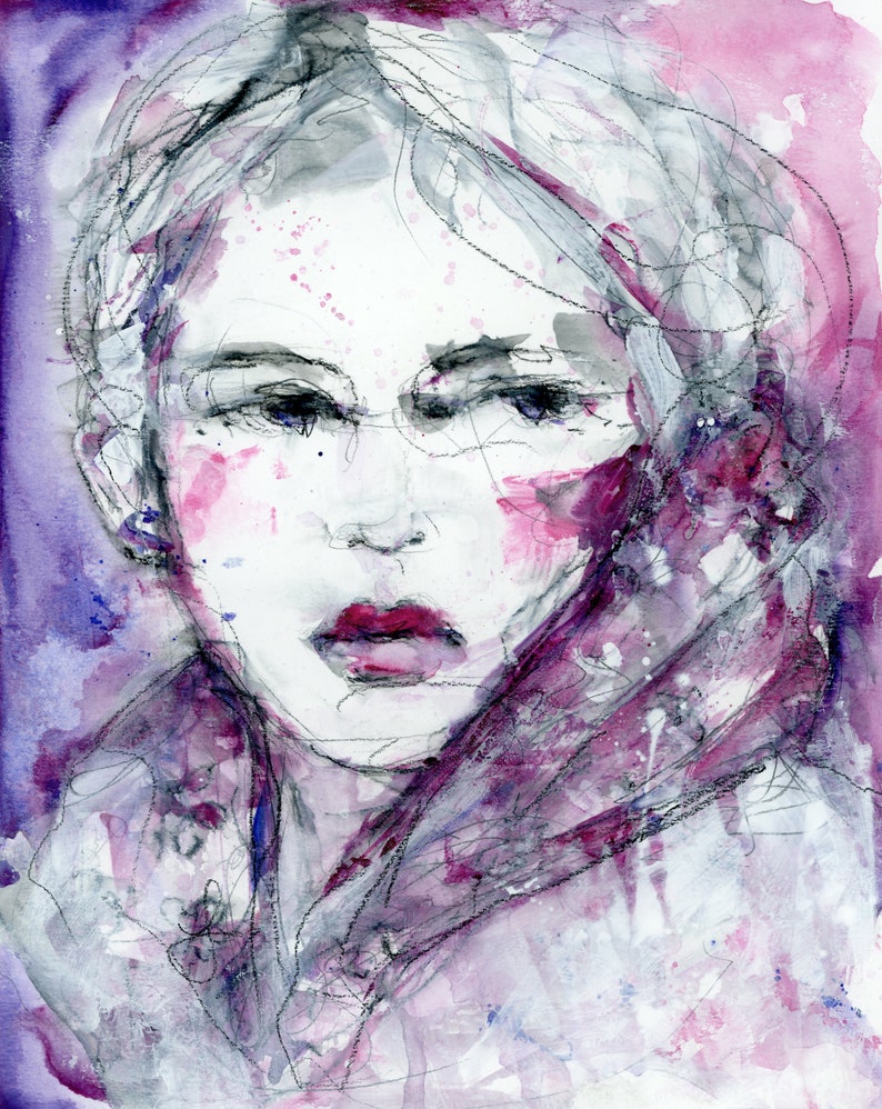 Expressive Female Portrait Painting Mixed Media Portrait Woman Colorful Art Art Gifts APPROX 8x10 Ready to Frame Original Art imagem 1