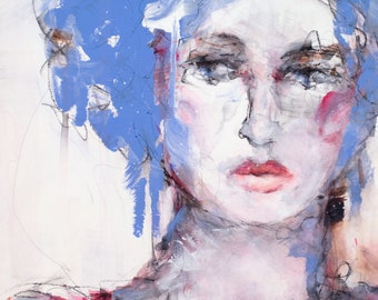 Expressive Female Portrait Painting Mixed Media Portrait Woman Colorful ...