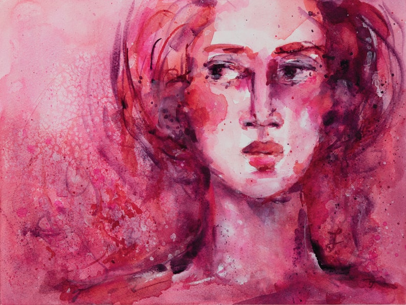 Expressive Female Portrait Painting Watercolor Goddess Antheia Portrait Colorful Art Art Gifts 9x12 Ready to Frame Original Art image 1