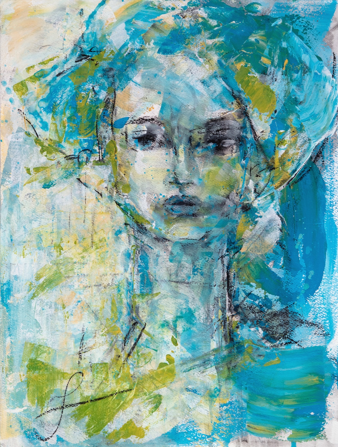 Expressive Female Portrait Painting mixed Media Female Face Portrait ...