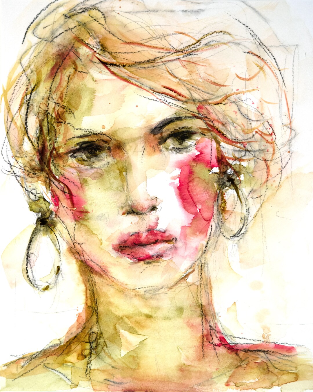 Expressive Female Portrait Painting Mixed Media Portrait Woman Colorful ...