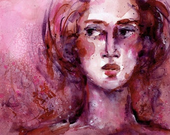 Expressive Female Portrait Painting - Watercolor Art - Feminine Portrait - Colorful Art - Art Gift - 9x12 - Ready 2 Frame Original Art