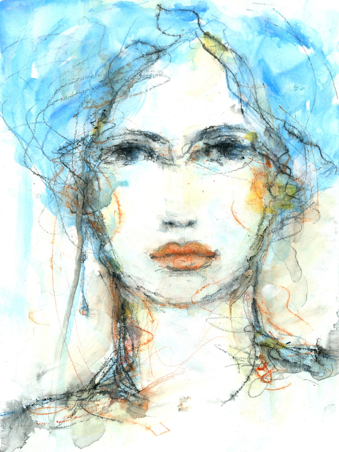 Expressive Female Portrait Painting Loose Style Ink Portrait Unique Art ...