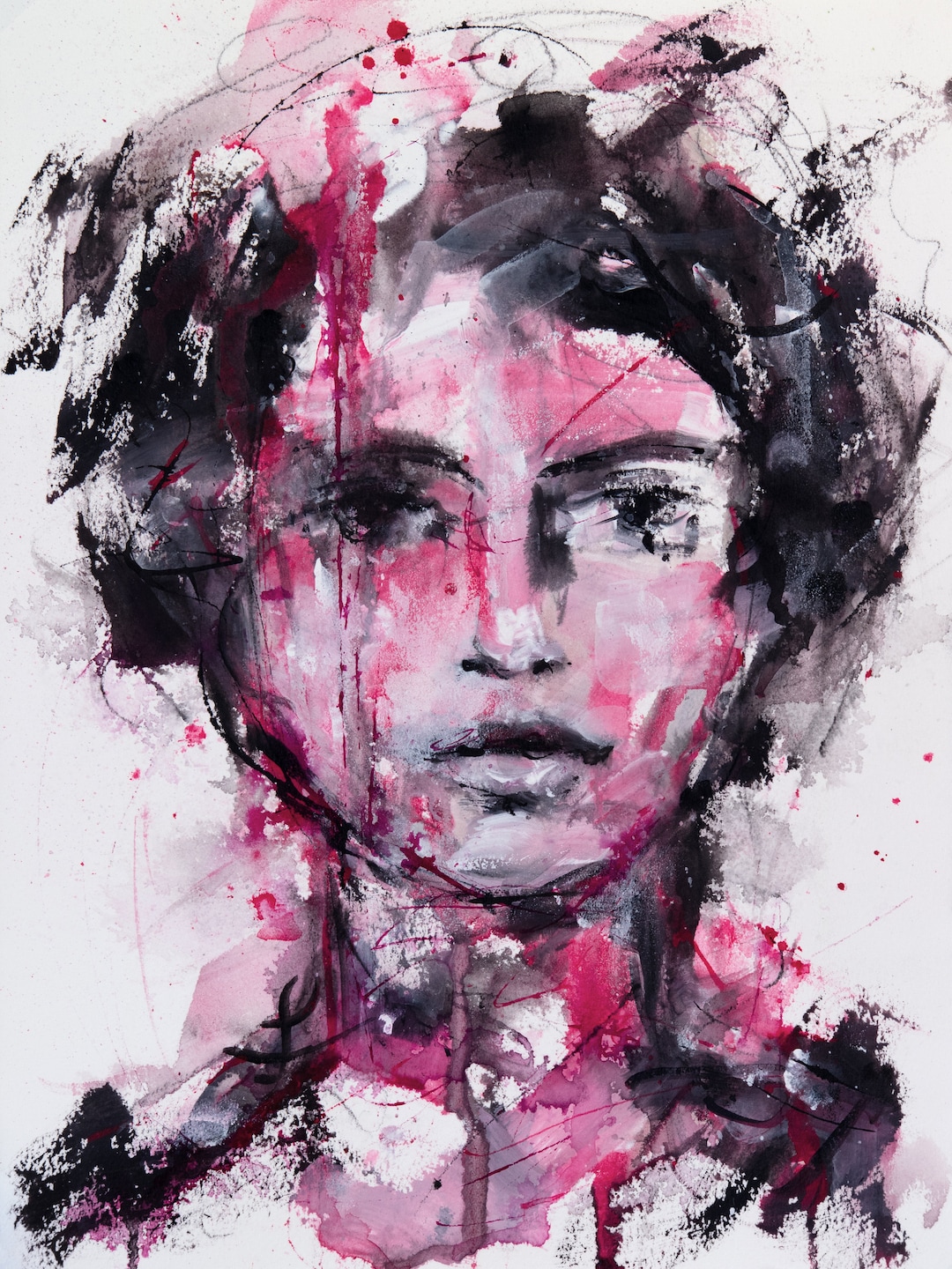 Expressive Female Portrait Painting mixed Media Female Face Portrait ...