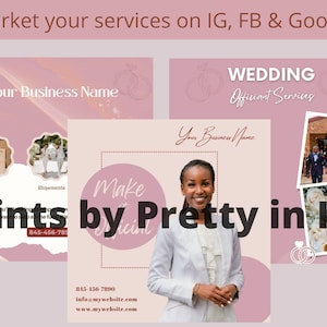 30 Wedding Officiant Templates Ordained Minister Wedding Marketing IG & FB Post Google My business Content Canva Templates image 3