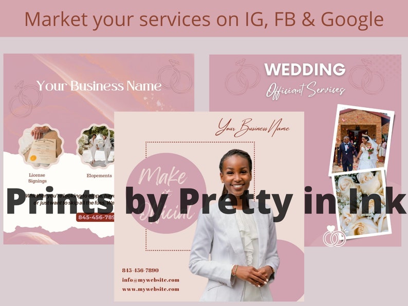 30 Wedding Officiant Templates Ordained Minister Wedding Marketing IG & FB Post Google My business Content Canva Templates image 3