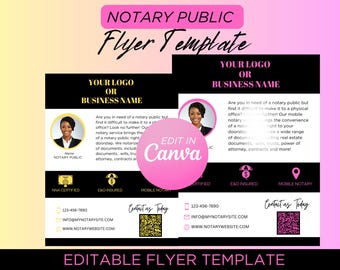Editable Notary Marketing Flyer Template | Notary Signing Agent | Mobile Notary | Mobile Notary Canva Template