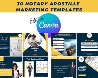 30 Apostille Social Media Posts for Notary Public| Loan Signing Agent | Mobile Notary| IG, FB and Google content