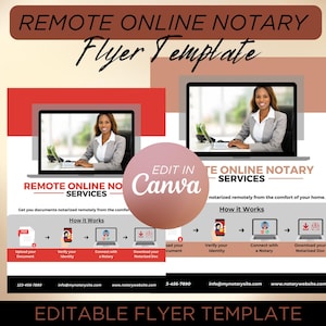 Remote Notary Marketing Flyer Template | Loan Signing Agent | Mobile Notary | Canva Template