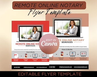 Remote Notary Marketing Flyer Template | Loan Signing Agent | Mobile Notary | Canva Template