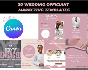 30 Wedding Officiant Templates| Ordained Minister | Wedding Marketing| IG & FB Post| Google My business Content| Canva Templates