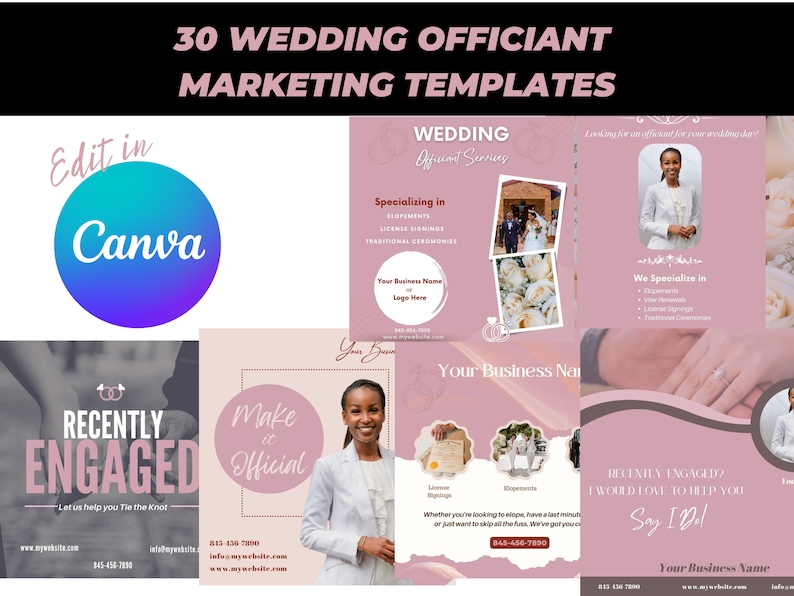 30 Wedding Officiant Templates Ordained Minister Wedding Marketing IG & FB Post Google My business Content Canva Templates image 1