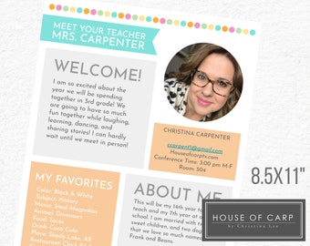 Meet The Teacher Page, Printables for Teachers, Meet The Teacher Handout