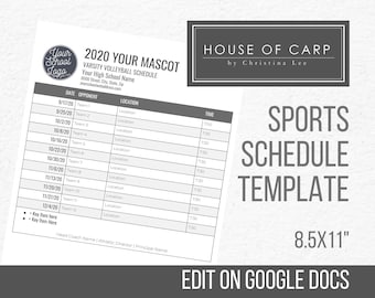 INSTANT DOWNLOAD: Sports Schedule Template