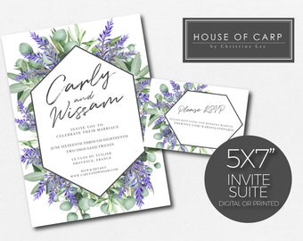 Lavender and Greenery Wedding Invite, Greenery wedding invite, modern Lavender wedding, Lavender wedding invitation, Greenery wedding invite