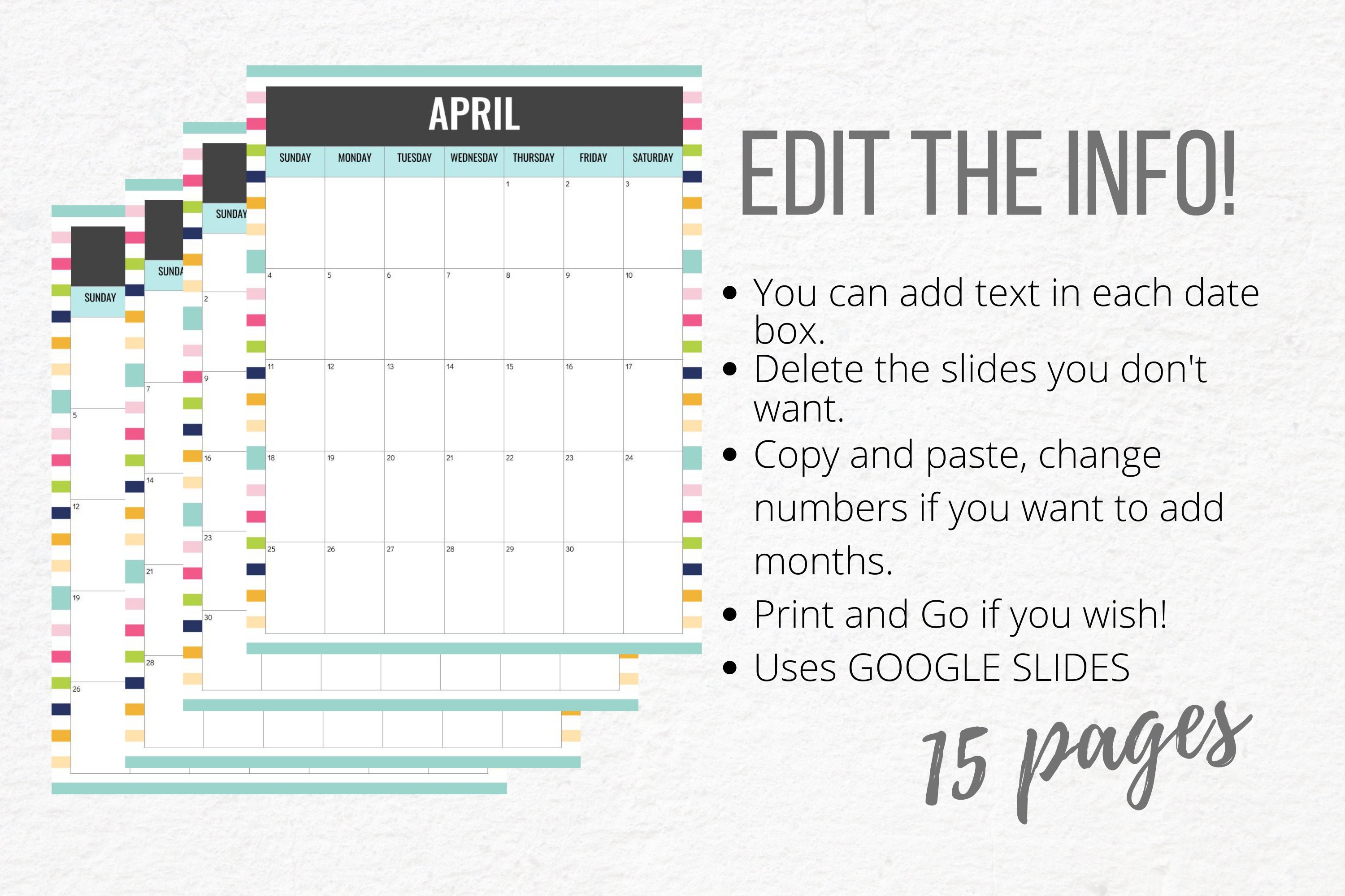 Printable Calendar Calendar on Google Slides Editable Etsy Italia