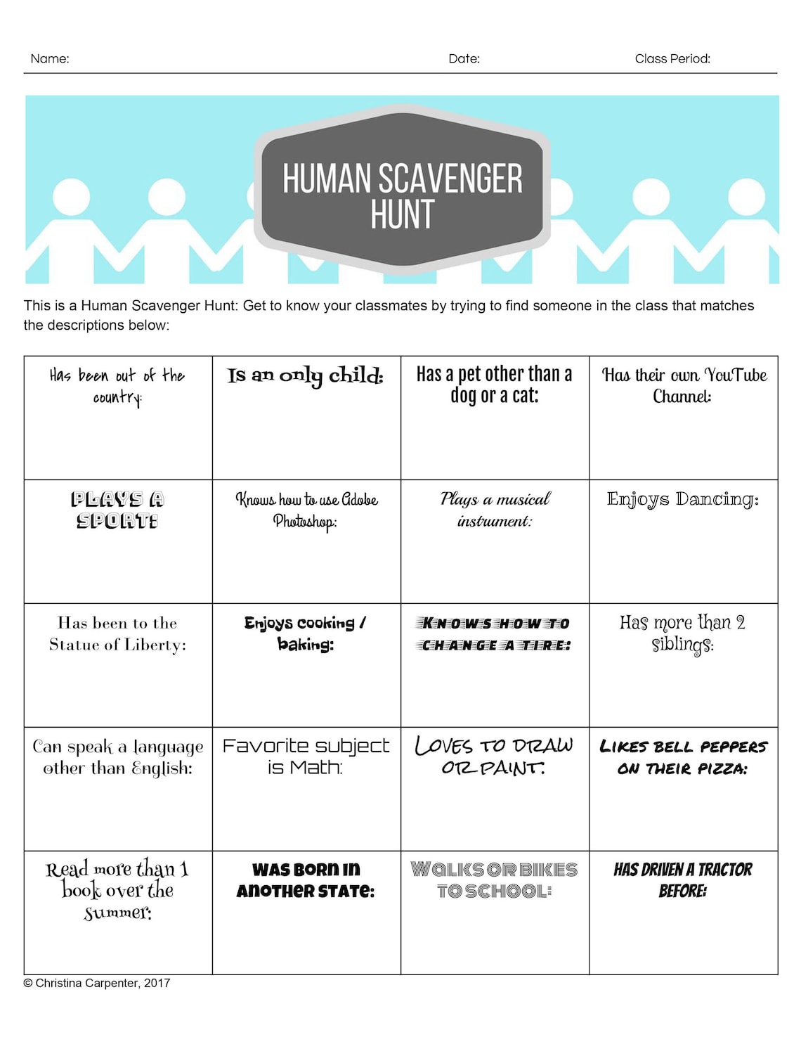 Human Scavenger Hunt Digital Download Etsy