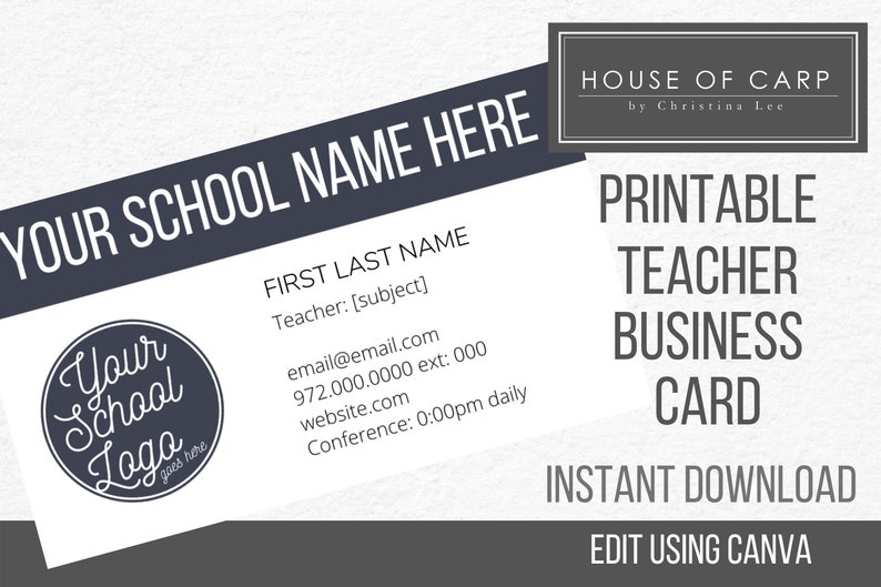 Teacher Business Card INSTANT DOWNLOAD, Teacher Business Card Template image 1