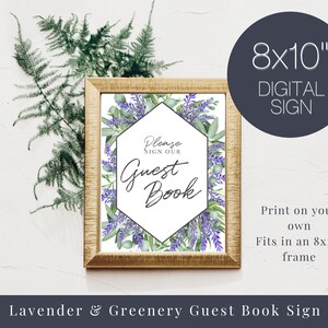Lavender and Greenery Guest Book Sign, modern Lavender wedding, Lavender wedding sign