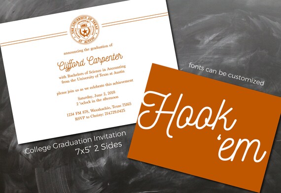 University Of Texas Graduation Announcement Printable Texas Etsy