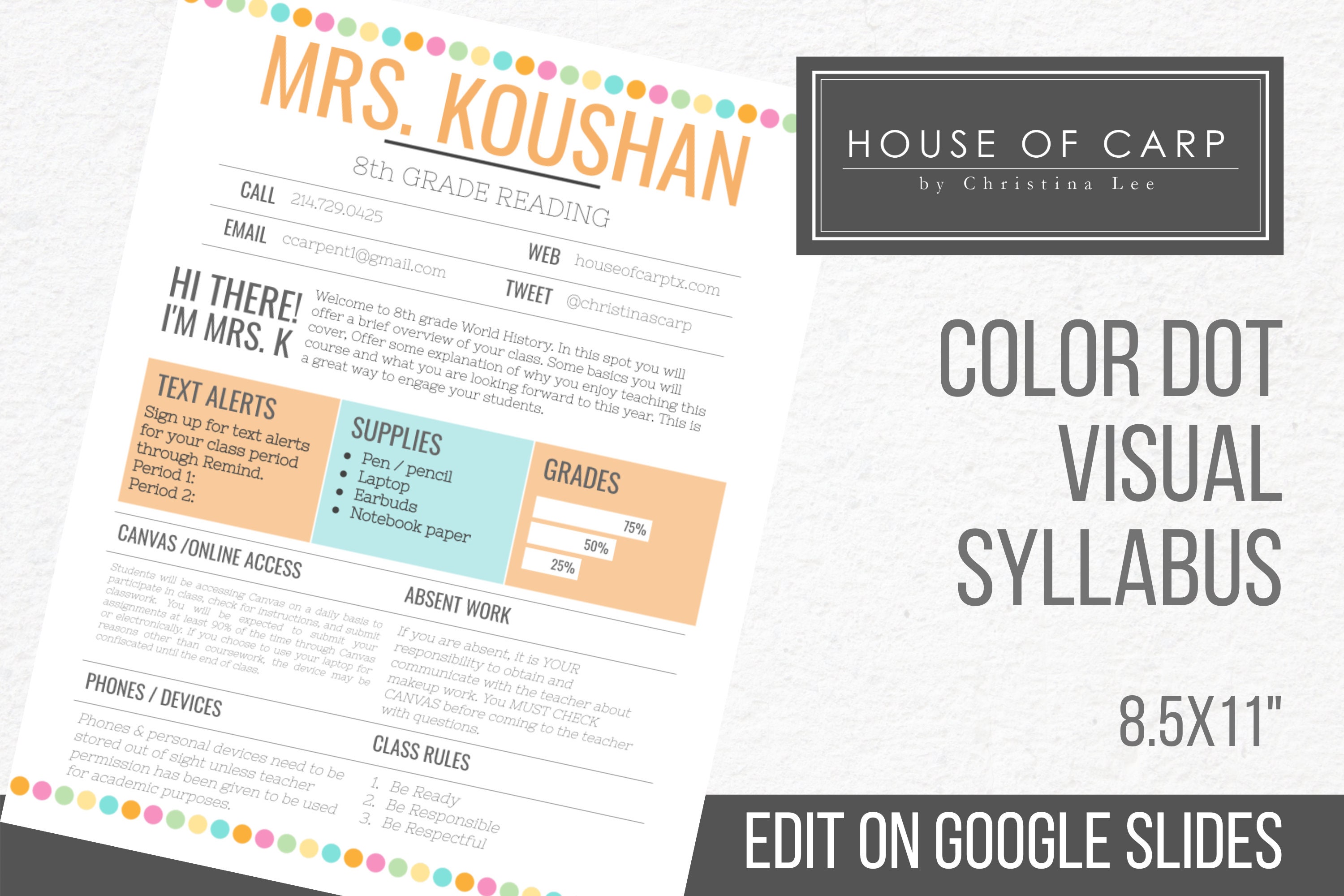 Editable Class Syllabus Visual Syllabus Template Templates Etsy Canada