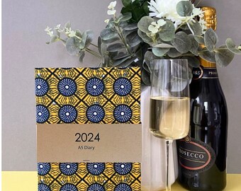 A5 2024 Diary, Planner, Organiser, Journal, Yellow, African Print