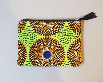 Mini Zipper Pouch, Ankara, Lime Green, Coin Purse, Wallet, Passport Holder, African Print, Tropical Wax Print, Batik, African Bag, Clutch