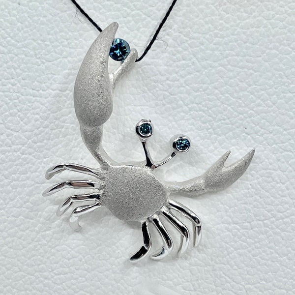 Crab Pendant With Blue Diamonds