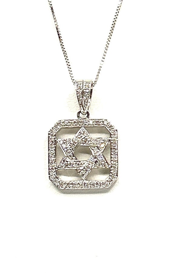 14k white gold diamond Star of David pendant