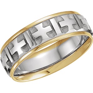 Cross Wedding Band 14k two tone solid gold