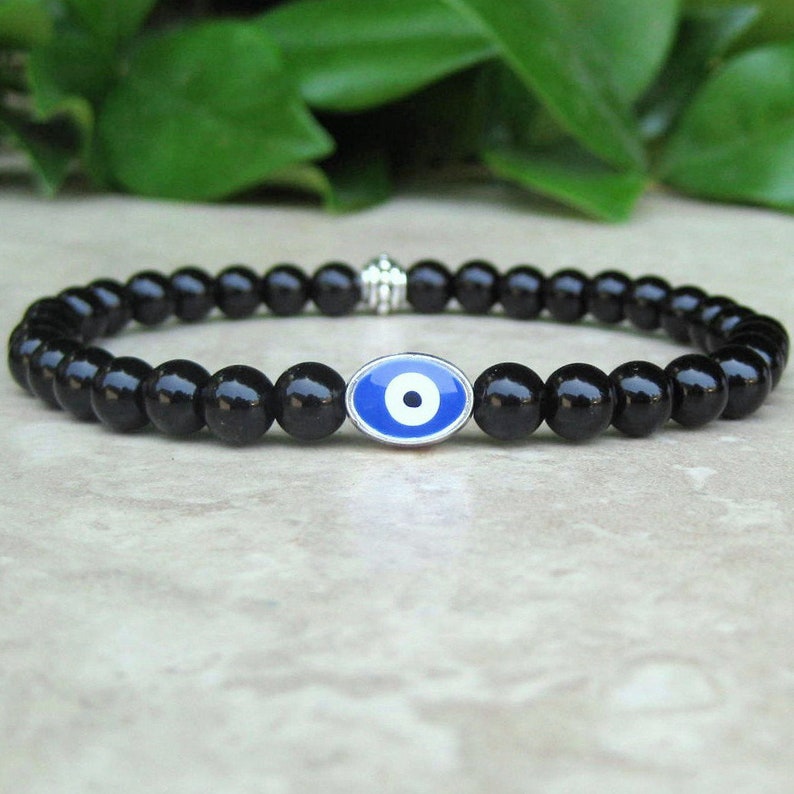 Evil Eye Bracelet Black Onyx Good Luck Mala Energy Yoga Etsy