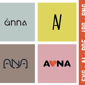 B002A - 8 Vettoriale Logo Anna, Logo Negozio da nome, Logo alfabeto con la lettera A, f.to svg, ai, jpg, pdf for plotter