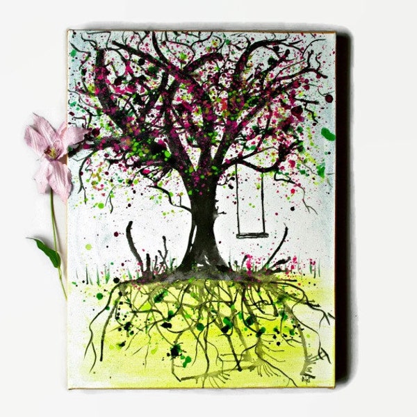 Tree of Life Painting - Original Ink Painting - Tree Painting  - Art on Canvas12x16