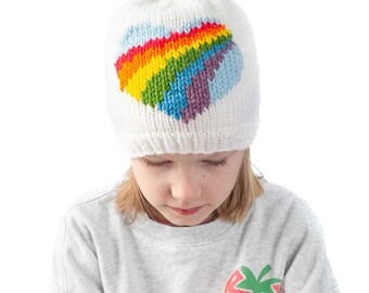 Retro Rainbow Heart Hat KNITTING PATTERN / Rainbow Heart Hat Pattern / Valentine Hat Knitting pattern / Gay Pride Hat