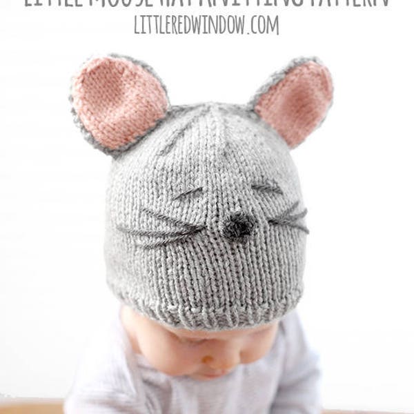 Gorro de ratón bebé PATRÓN DE TEJIDO / Gorro de ratón recién nacido / Gorro de orejas de ratón / Gorro de ratón de punto / Gorro de bebé PDF / Gorro de ratón de punto / Orejas de ratón de bebé