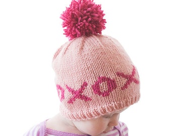 Hugs and Kisses xo Valentine's Day Hat KNITTING PATTERN / xoxoxo / Valentine Outfits/Valentines Day Baby/First Valentines/fair isle knit hat