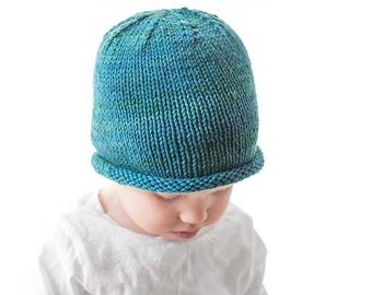 Easy Rolled Brim Baby Hat KNITTING PATTERN / Brimmed Hat Pattern / Easy Baby Hat / Easy Beanie Pattern / Baby Hat Pattern / Knit Hat Pattern